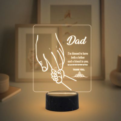 3D Illusion Dad Acrylic Led Night Lamp with Warm White Color Fathers Day Gift Birthday Gift for Dad